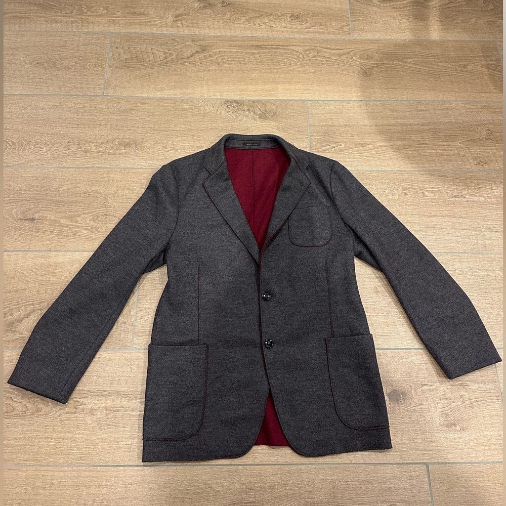 Armani Collezioni Charcoal Gray Sport Coat with Burgundy Lining